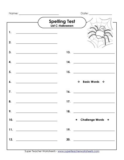 Spelling Test - Spelling Test (C-Halloween) Spelling Test - Spelling Test (C-Halloween)