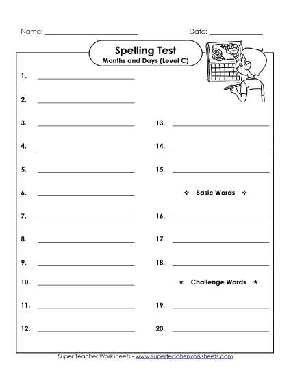 Spelling Test - Spelling Test (C-Months and Days) Spelling Test - Spelling Test (C-Months and Days)