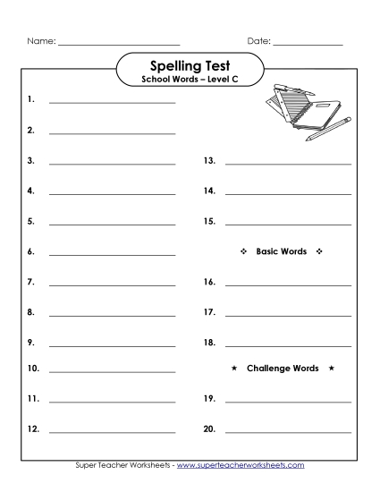 Spelling Test - Spelling Test (C-School Words) 