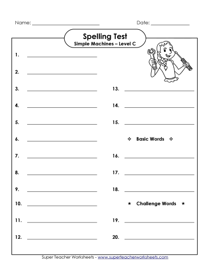 Spelling Test - Spelling Test (C-Simple Machines Words) 
