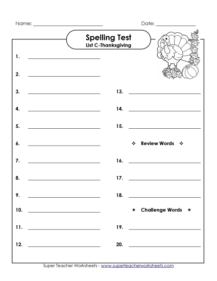 Spelling Test - Spelling Test (C-Thanksgiving) Spelling Test - Spelling Test (C-Thanksgiving)
