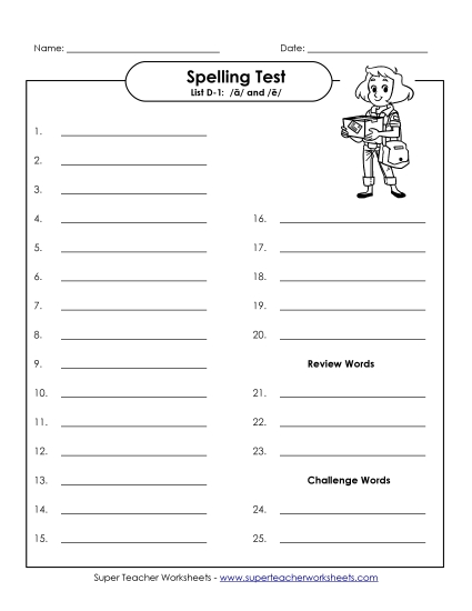 Spelling Test - Spelling Test (D-1) Spelling Test - Spelling Test (D-1)