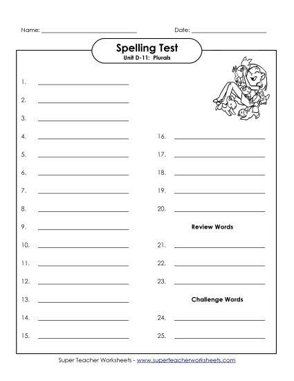 Spelling Test - Spelling Test (D-11)
