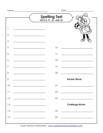 Spelling Test - Spelling Test (D-2)