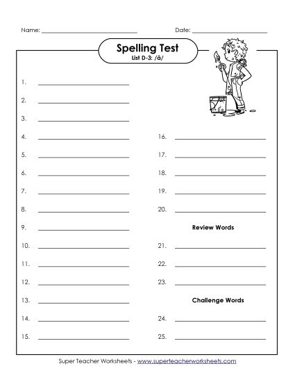 Spelling Test - Spelling Test D-3