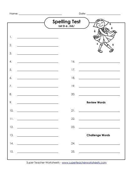 Spelling Test - Spelling Test (D-6)
