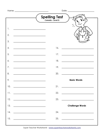 Spelling Test - Spelling Test (D-Canada Words) 