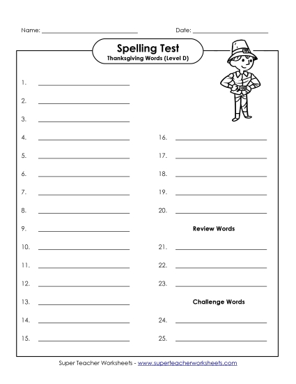 Spelling Test - Spelling Test (D-Thanksgiving) 