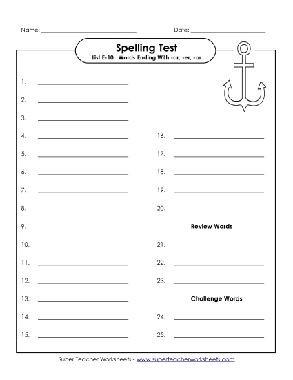 Spelling Test - Spelling Test (E-10)