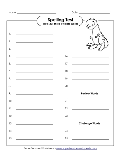 Spelling Test - Spelling Test (E-20) Spelling Test - Spelling Test (E-20)