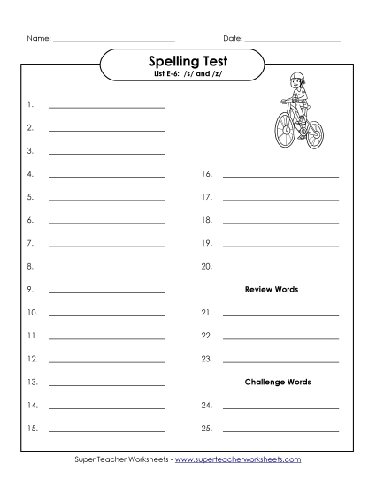 Spelling Test - Spelling Test (E-6)