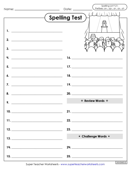 Spelling Test - Spelling Test (F-21) Spelling Test - Spelling Test (F-21)