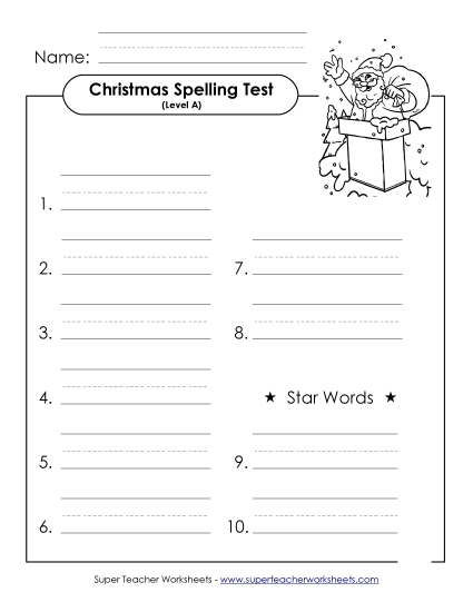 Spelling Test - Spelling Test Form (A-Christmas) 