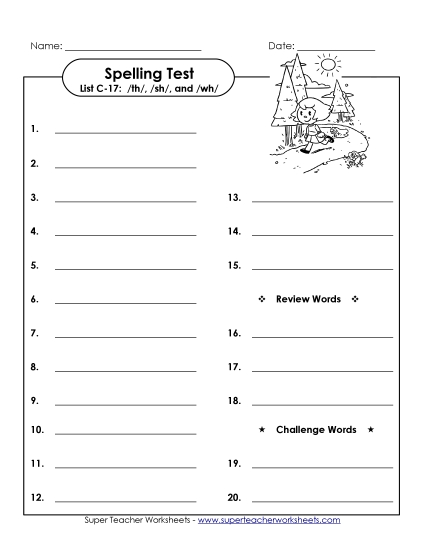 Spelling Test - Spelling Test Form (C-17)