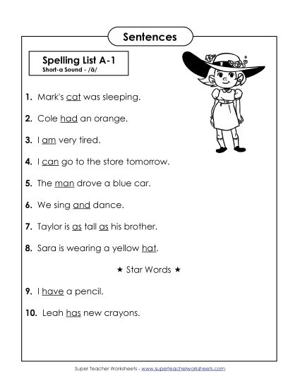 Spelling Test - Spelling Test Sentences (A-1) Spelling Test - Spelling Test Sentences (A-1)