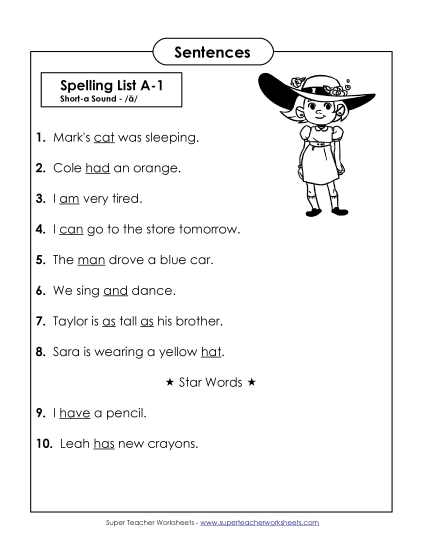 Spelling Test - Spelling Test Sentences (A-1) Spelling Test - Spelling Test Sentences (A-1)