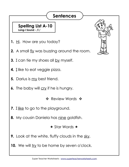 Spelling Test - Spelling Test Sentences (A-10) Spelling Test - Spelling Test Sentences (A-10)