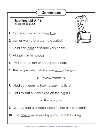 Spelling Test - Spelling Test Sentences (A-16) Spelling Test - Spelling Test Sentences (A-16)