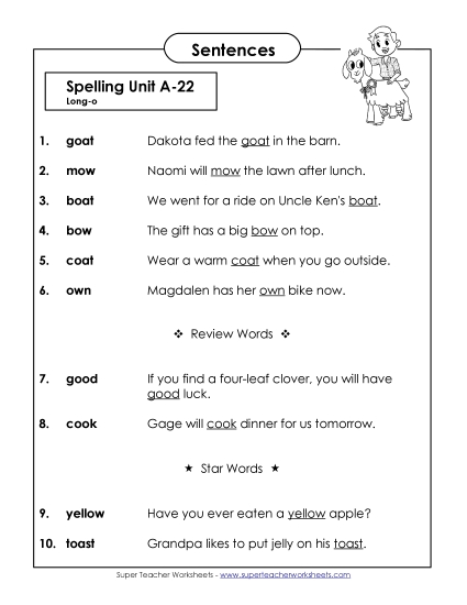 Spelling Test - Spelling Test Sentences (A-22) Spelling Test - Spelling Test Sentences (A-22)