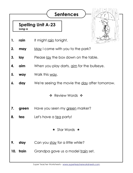 Spelling Test - Spelling Test Sentences (A-23)