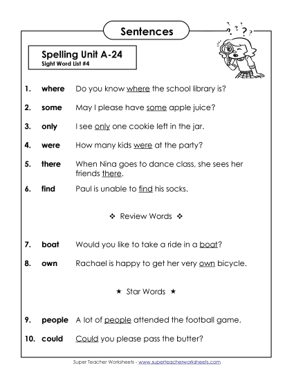 Spelling Test - Spelling Test Sentences (A-24) Spelling Test - Spelling Test Sentences (A-24)