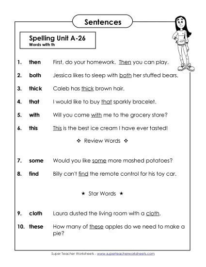Spelling Test - Spelling Test Sentences (A-26)