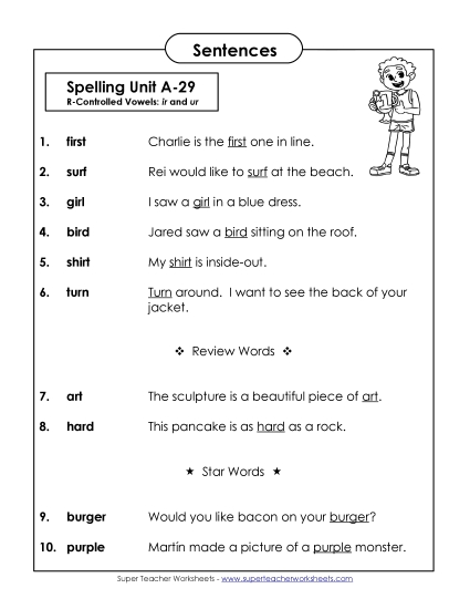 Spelling Test - Spelling Test Sentences (A-29)