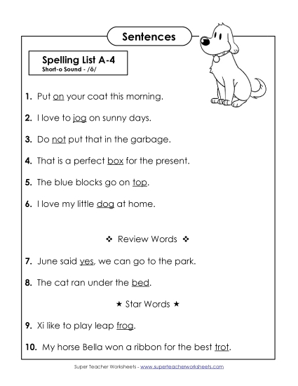 Spelling Test - Spelling Test Sentences (A-4)