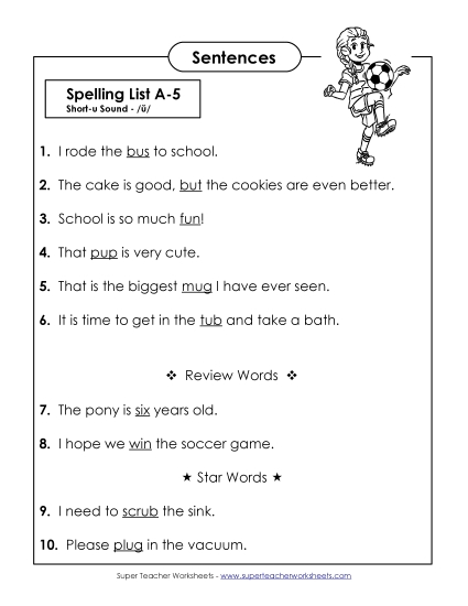 Spelling Test - Spelling Test Sentences (A-5) Spelling Test - Spelling Test Sentences (A-5)