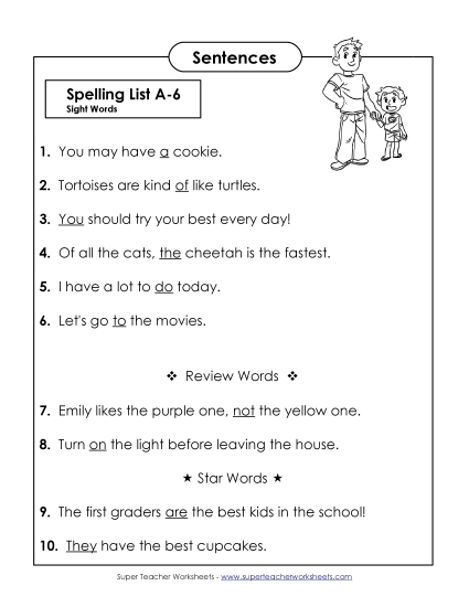 Spelling Test - Spelling Test Sentences (A-6)