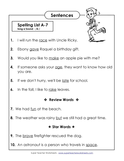 Spelling Test - Spelling Test Sentences (A-7)
