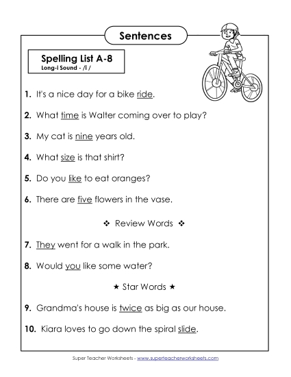 Spelling Test - Spelling Test Sentences (A-8) Spelling Test - Spelling Test Sentences (A-8)