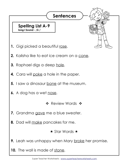 Spelling Test - Spelling Test Sentences (A-9)