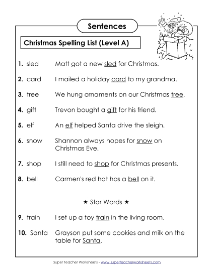 Spelling Test - Spelling Test Sentences (A-Christmas) Spelling Test - Spelling Test Sentences (A-Christmas)