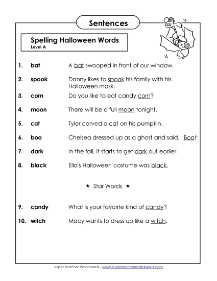 Spelling Test - Spelling Test Sentences (A-Halloween) Spelling Test - Spelling Test Sentences (A-Halloween)