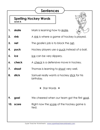 Spelling Test - Spelling Test Sentences (A-Hockey Words) Spelling Test - Spelling Test Sentences (A-Hockey Words)