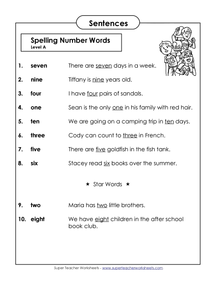 Spelling Test - Spelling Test Sentences (A-Number Words) 