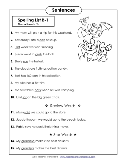 Spelling Test - Spelling Test Sentences (B-1) Spelling Test - Spelling Test Sentences (B-1)