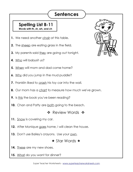 Spelling Test - Spelling Test Sentences (B-11) Spelling Test - Spelling Test Sentences (B-11)