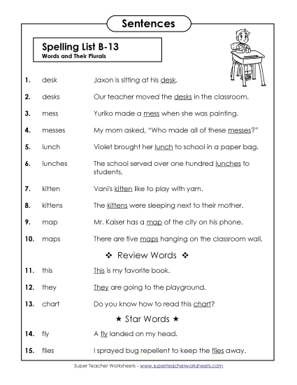 Spelling Test - Spelling Test Sentences (B-13)
