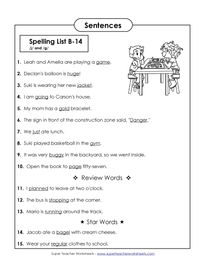 Spelling Test - Spelling Test Sentences (B-14)