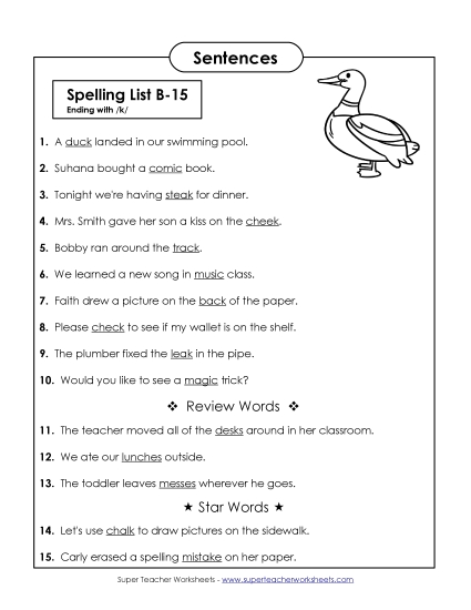 Spelling Test - Spelling Test Sentences (B-15)