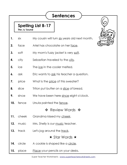 Spelling Test - Spelling Test Sentences (B-17) Spelling Test - Spelling Test Sentences (B-17)
