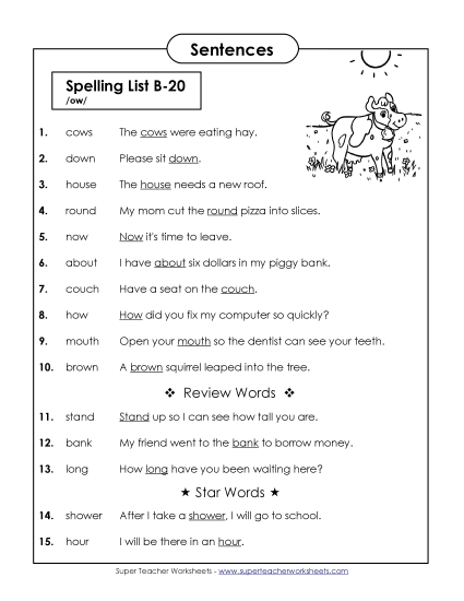 Spelling Test - Spelling Test Sentences (B-20) Spelling Test - Spelling Test Sentences (B-20)