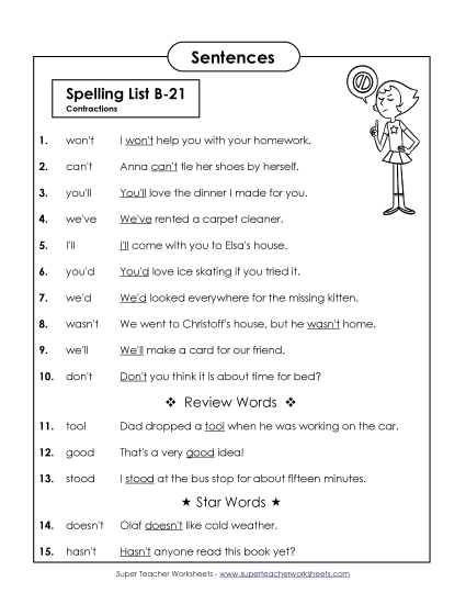 Spelling Test - Spelling Test Sentences (B-21) Spelling Test - Spelling Test Sentences (B-21)