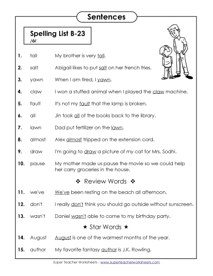 Spelling Test - Spelling Test Sentences (B-23)