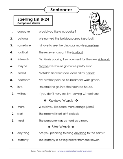Spelling Test - Spelling Test Sentences (B-24)