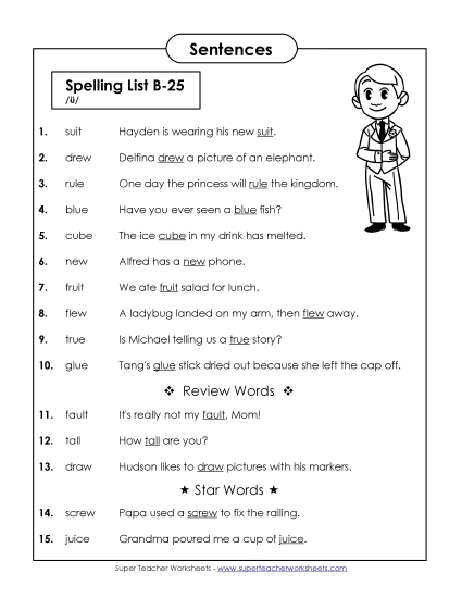 Spelling Test - Spelling Test Sentences (B-25) Spelling Test - Spelling Test Sentences (B-25)