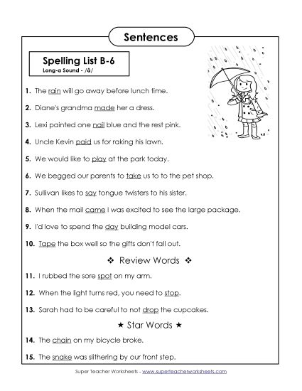 Spelling Test - Spelling Test Sentences (B-6)