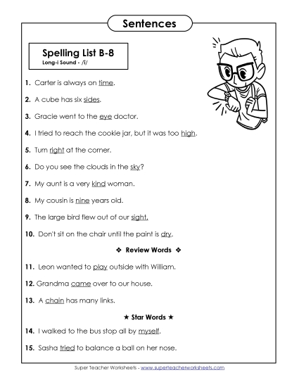 Spelling Test - Spelling Test Sentences (B-8)